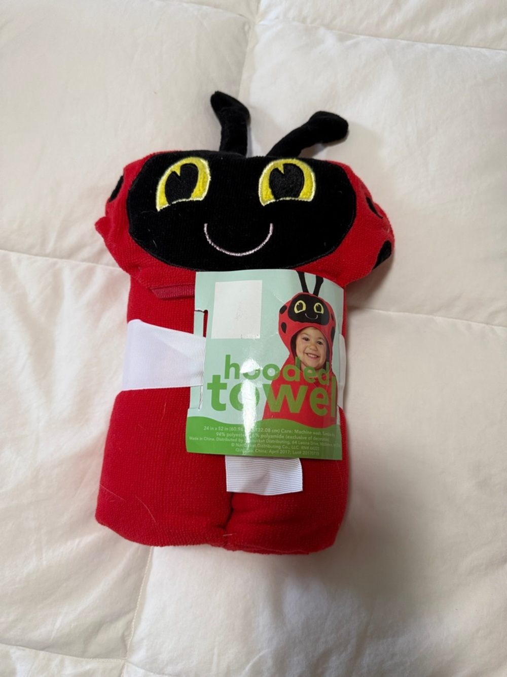 Red Ladybug Hooded Towel with Black & Yellow Face